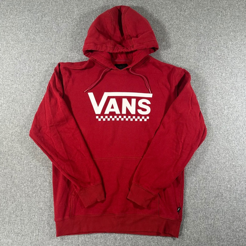 Vans Mens Red Hoodie Medium Logo Checkerboard Pullover Skate Sweatshirt M